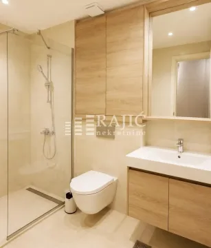 Modernly equipped bathroom with a walk-in shower and built-in vanity. - image 6
