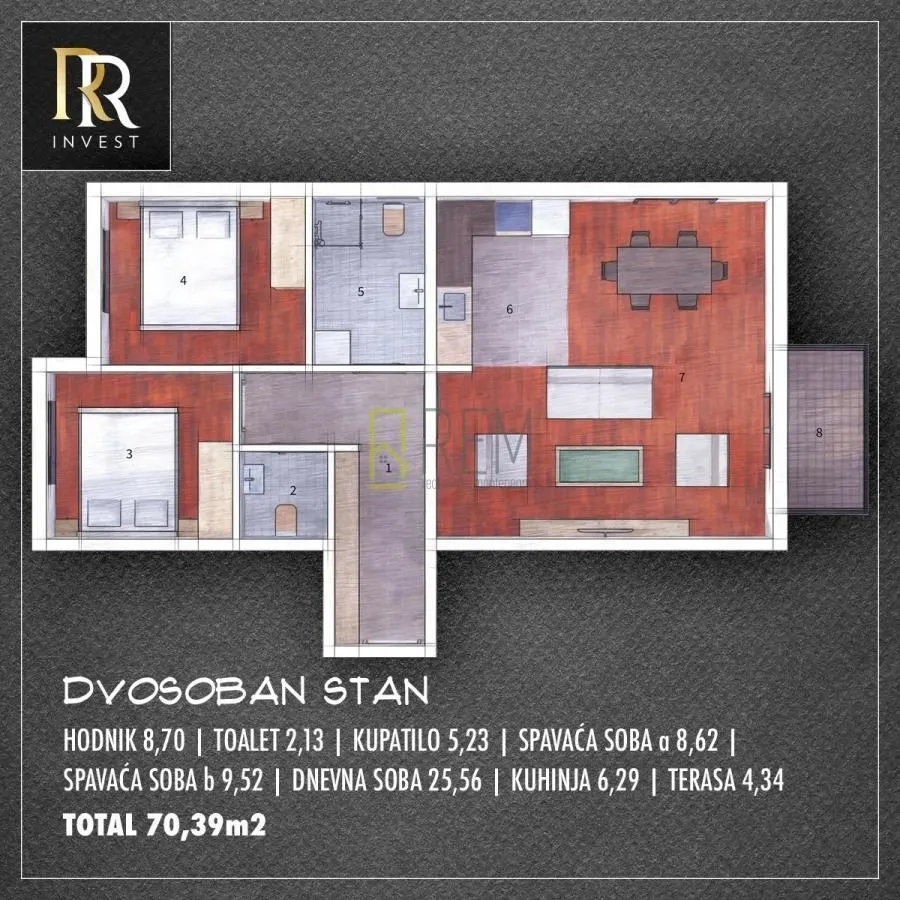 Prodaja, dvosoban stan, 70m², Zabjelo, Podgorica