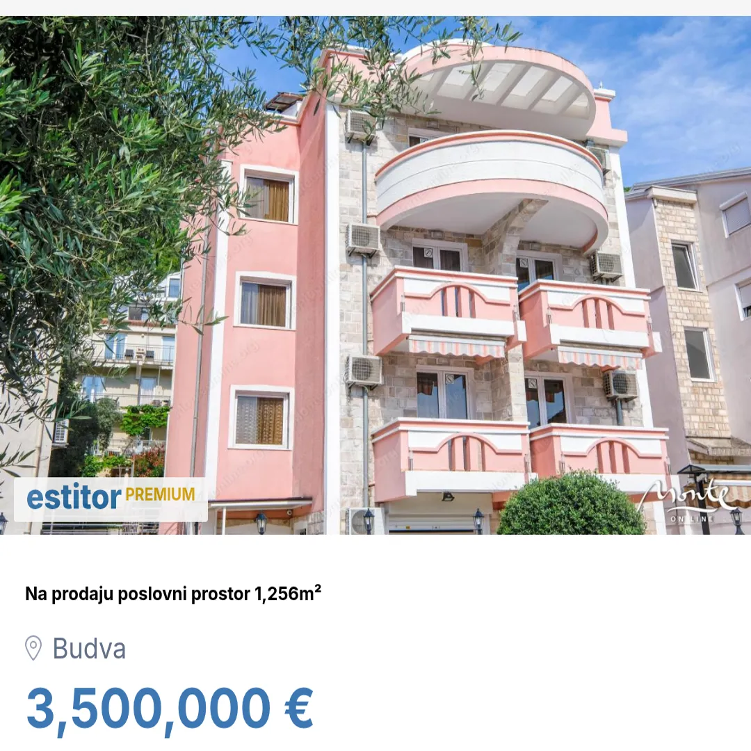 Prodaja, poslovni prostor, 1256m², Budva, Crna Gora