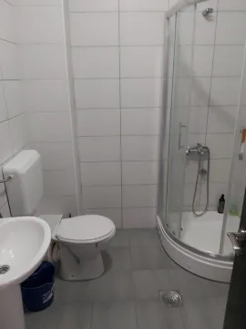Jednostavno kupatilo sa tuš kabinom, WC šoljom i umivaonikom. - image 4