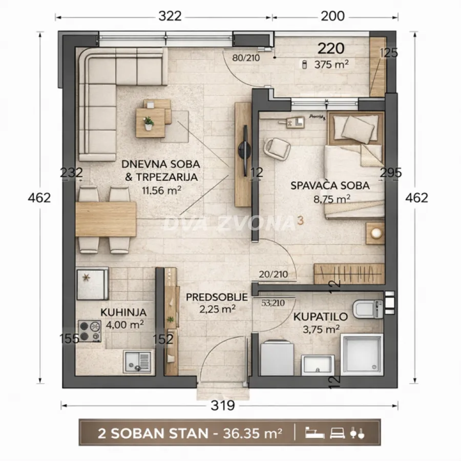 Sale, two bedroom apartment, 36m², Telep, Novi Sad Sve Podlokacije