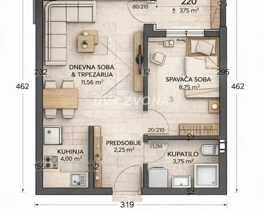 Sale, two bedroom apartment, 36m², Telep, Novi Sad Sve Podlokacije