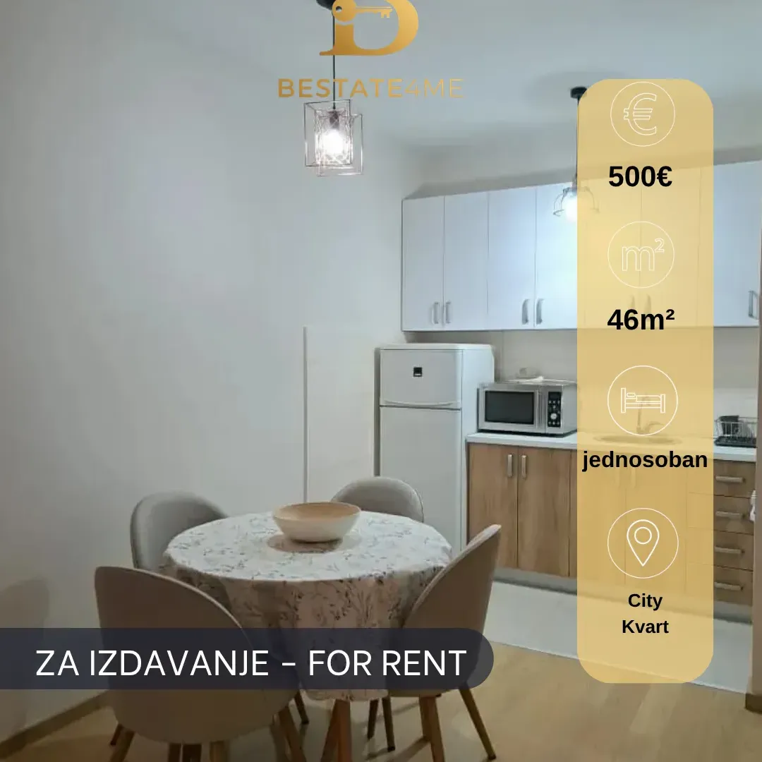 Rent, one bedroom apartment, 46m², City Kvart, Podgorica