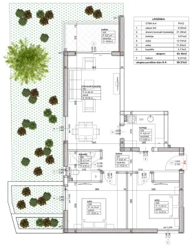 Arhitektonski plan stana sa rasporedom prostorija i pripadajućom terasom sa dvorištem. - image 4