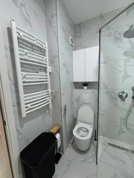 A modern bathroom with a walk-in shower and white sanitaryware. - image 11