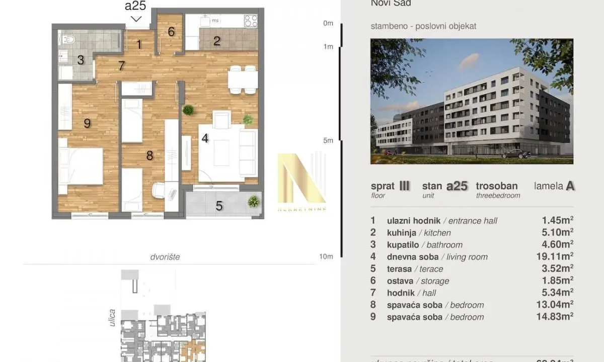 Prodaja, trosoban stan, 67m², Telep, Novi Sad Sve Podlokacije