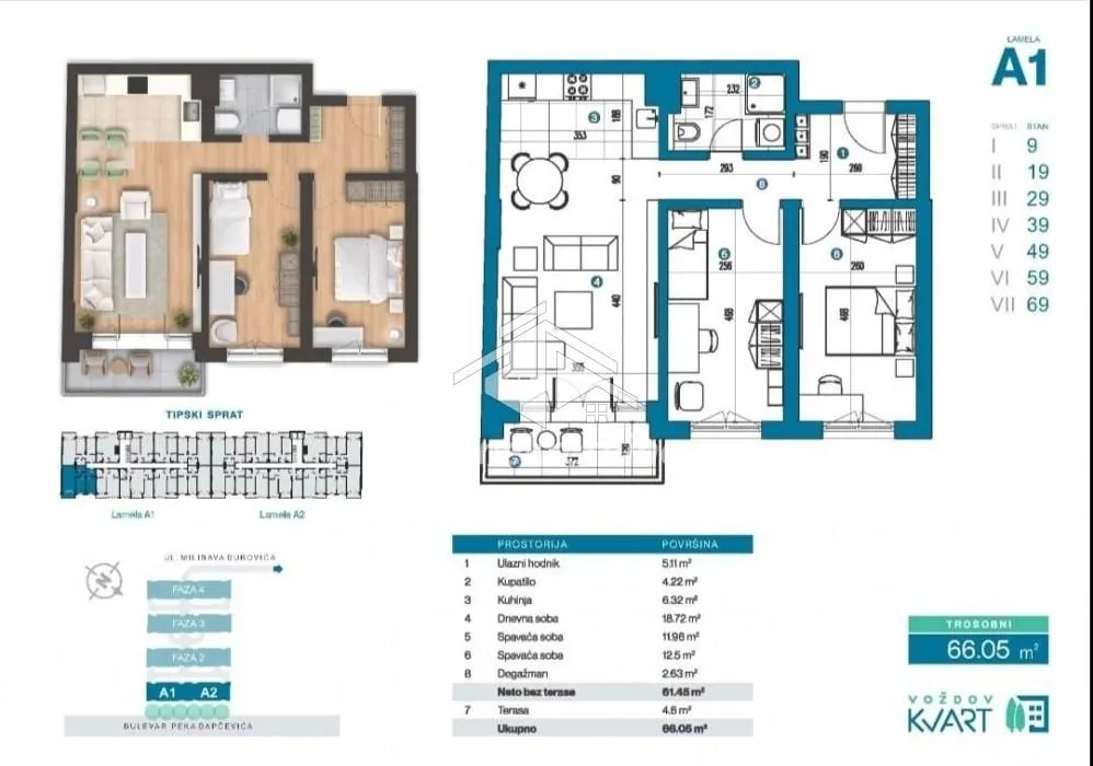 Floor plan of the apartment with room layout and dimensions.