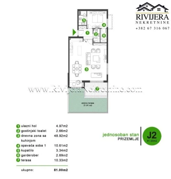 Prodaja, jednosoban stan, 81m², Opatovo, Tivat