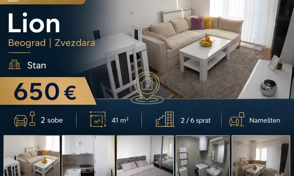Izdavanje, dvosoban stan, 41m², Lion, Zvezdara Sve Podlokacije