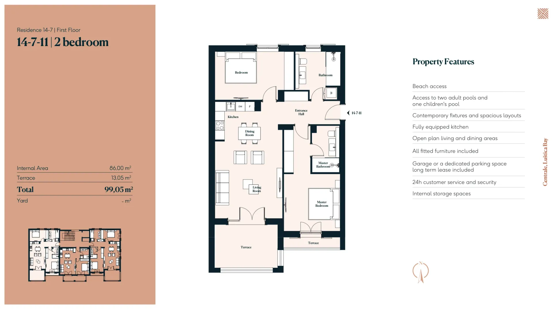Prodaja, dvosoban stan, 92m², Luštica Bay, Tivat