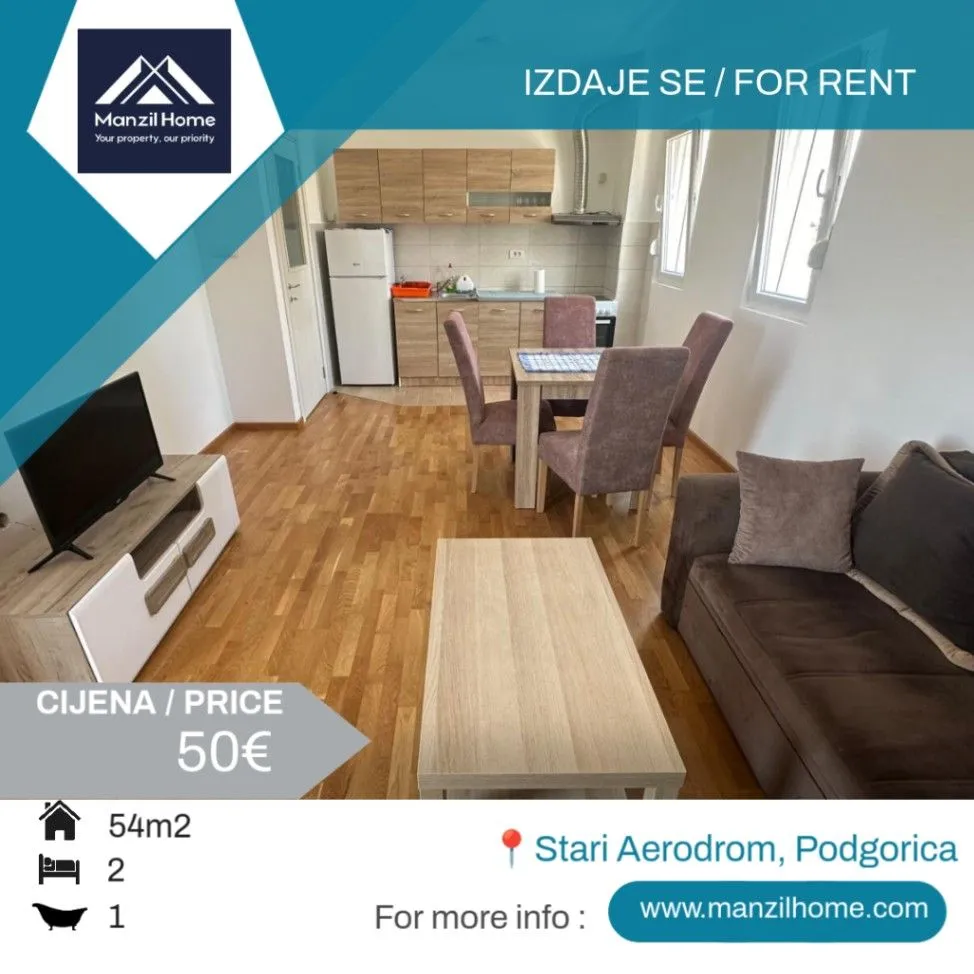 Stan-na-dan, dvosoban stan, 54m², Stari Aerodrom, Podgorica