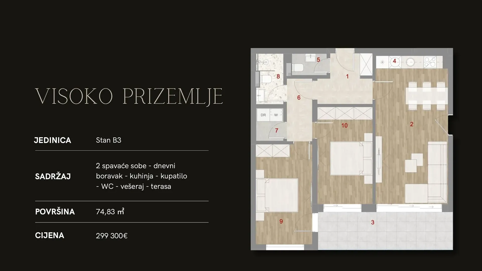 Sale, two bedroom apartment, 59m², Muo, Kotor