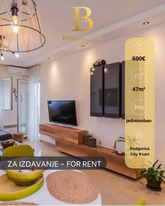 Rent, one bedroom apartment, 47m², City Kvart, Podgorica