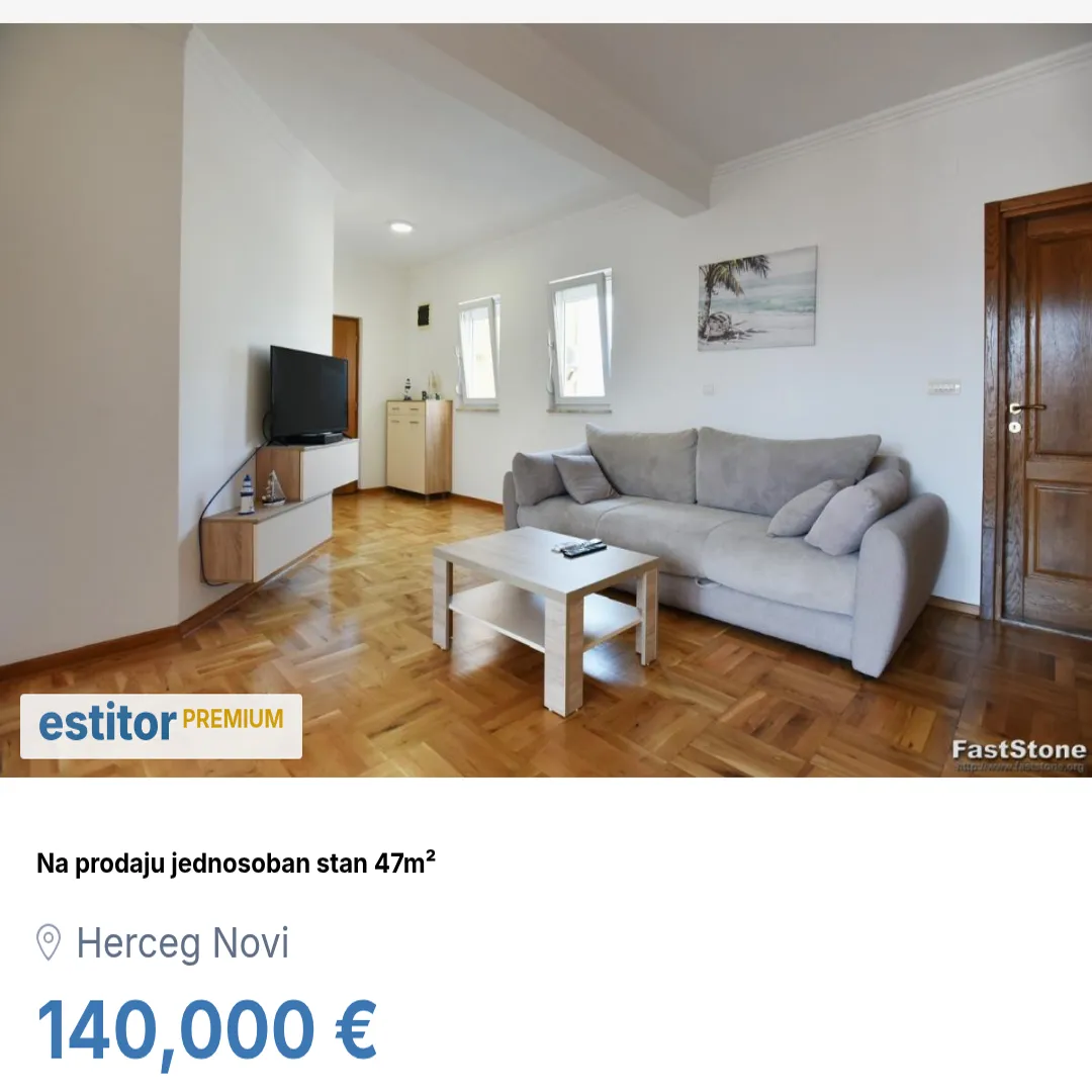 Prodaja, jednosoban stan, 47m², Bijela, Herceg Novi
