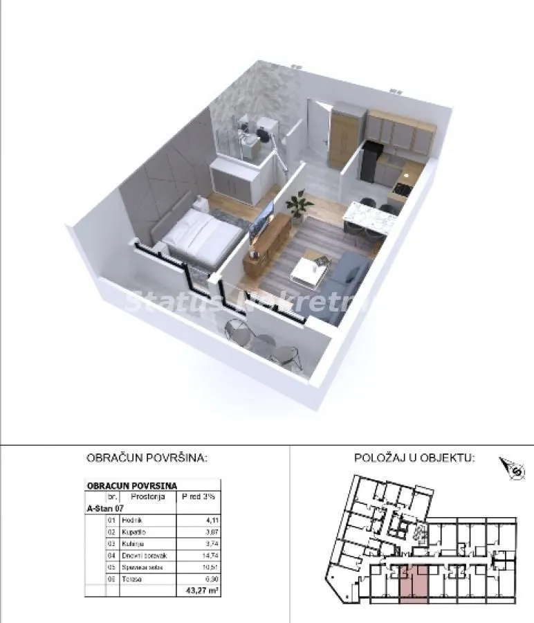 Prodaja, jednosoban stan, 43m², Sajmište, Novi Sad