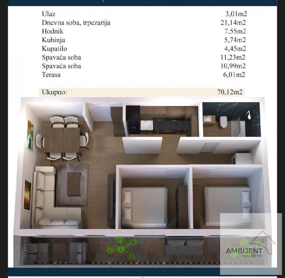 Sale, three bedroom apartment, 70m², Novi Banovci, Stara Pazova