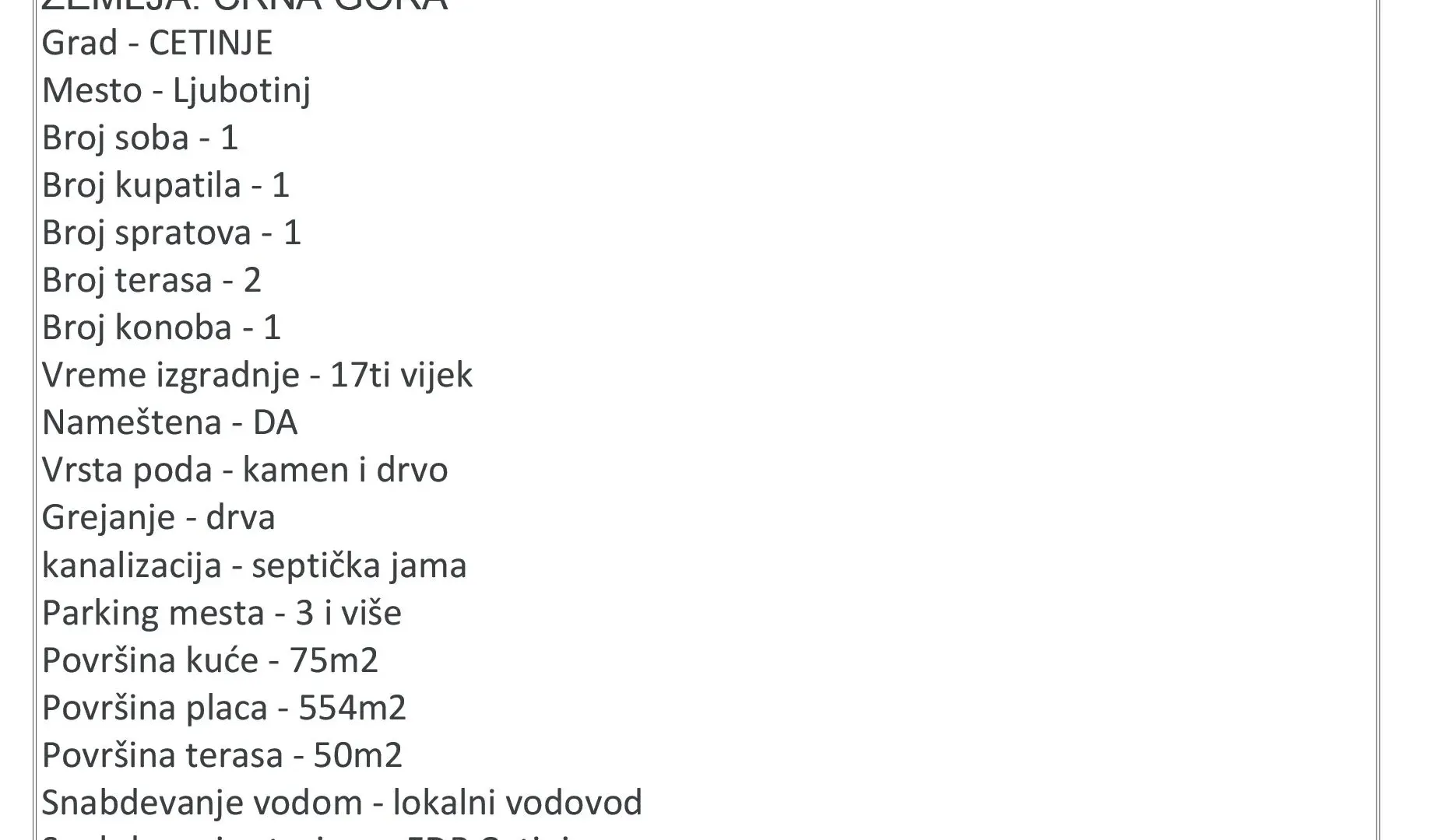 Prodaja, kuća, 150m², Obzovica, Cetinje