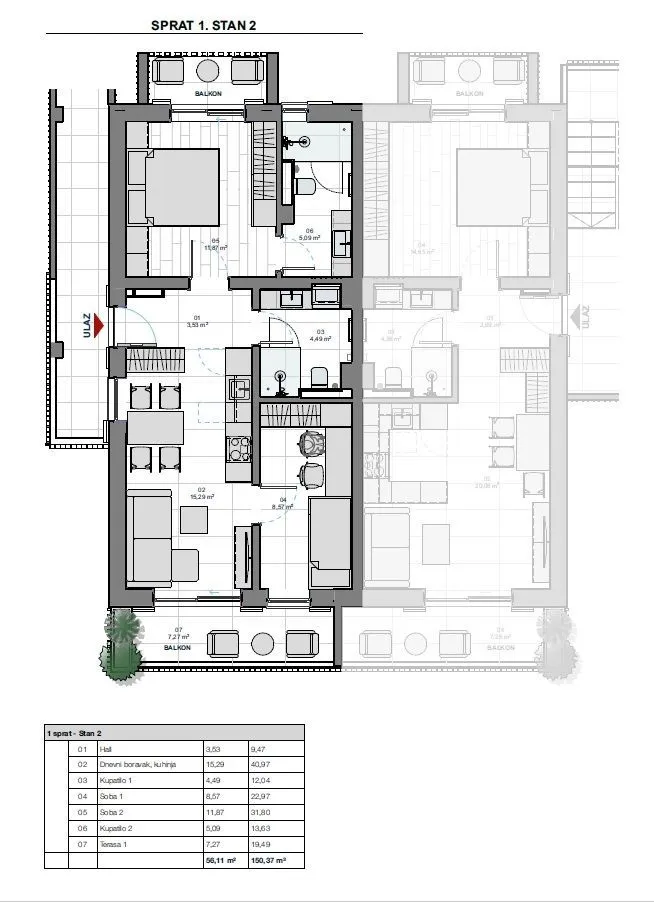 Prodaja, četvorosoban stan, 104m², Donja Lastva, Tivat