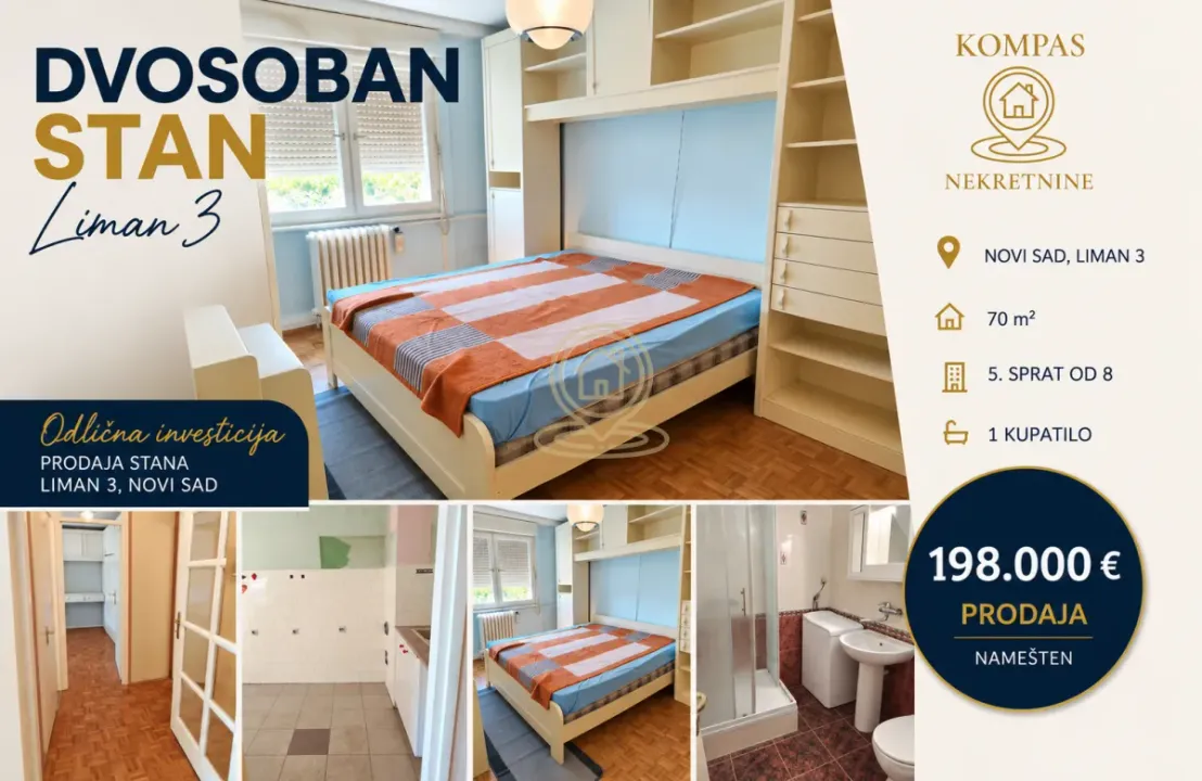 Prodaja, dvosoban stan, 70m², Liman 3, Novi Sad Sve Podlokacije