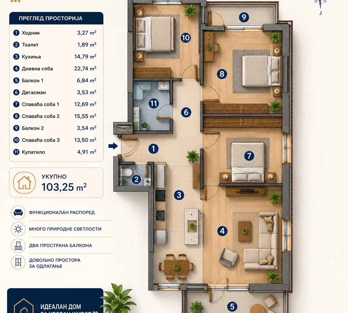 Sale, three bedroom apartment, 103m², Centar, Bar
