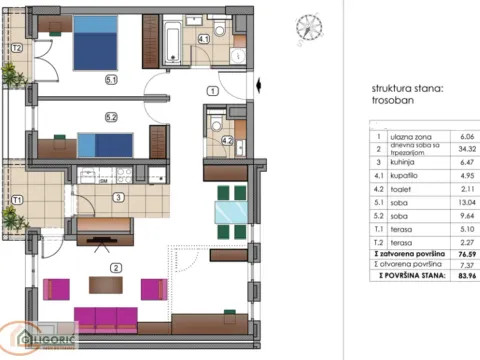 Sale, three bedroom apartment, 84m², Tošin bunar, Novi Beograd Sve Podlokacije