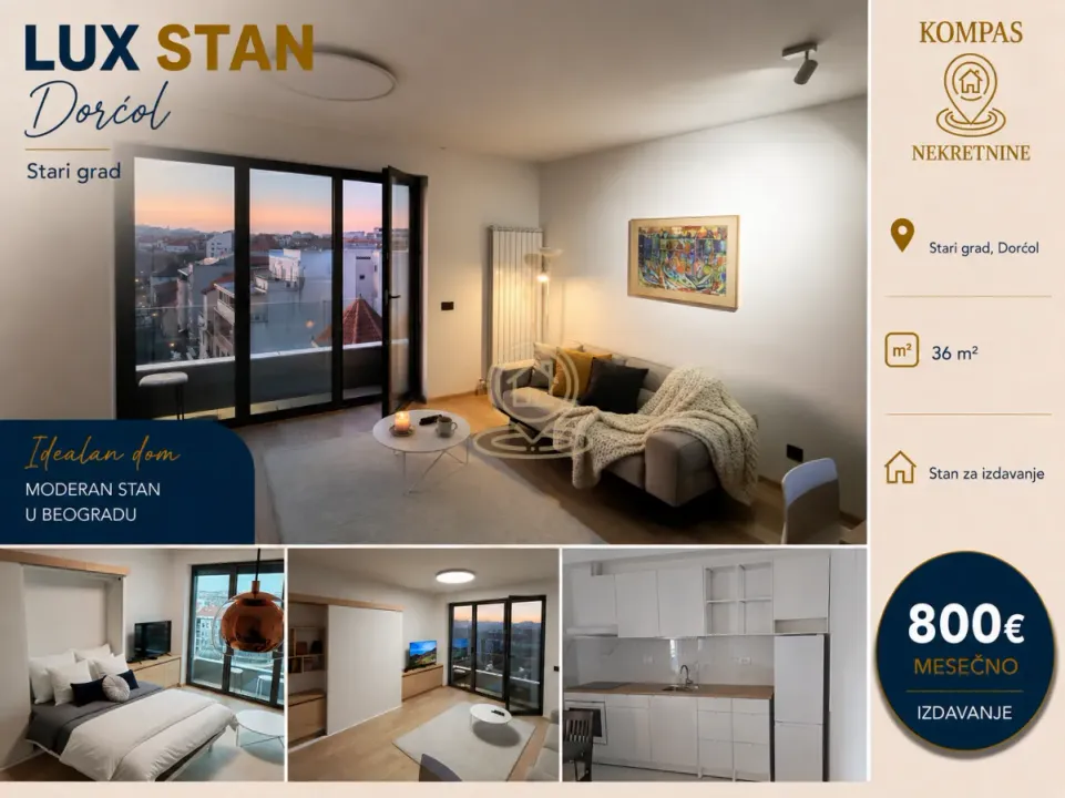 Rent, one bedroom apartment, 36m², Stari Grad, Beograd