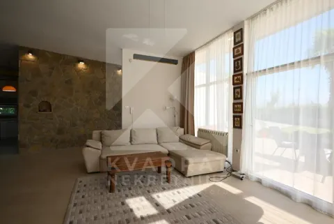 Spacious living room with a sofa and large glass surfaces. - image 4
