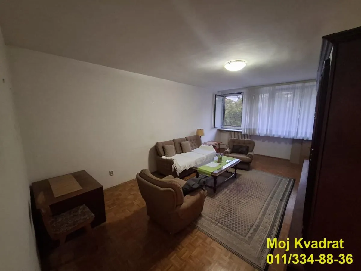 Dnevna soba sa garniturom za sedenje, tepihom i prozorom.