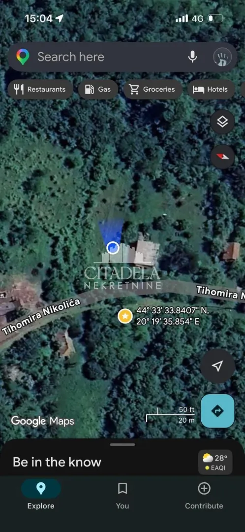 Prikaz mape lokacije sa satelitskim snimkom terena.