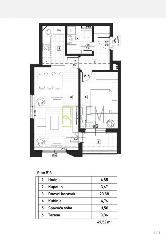 Prodaja, jednosoban stan, 49m², Zagorič, Podgorica