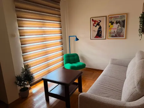 Udobna dnevna soba sa garniturom, stočićem i prozorom sa roletnama. - image 6