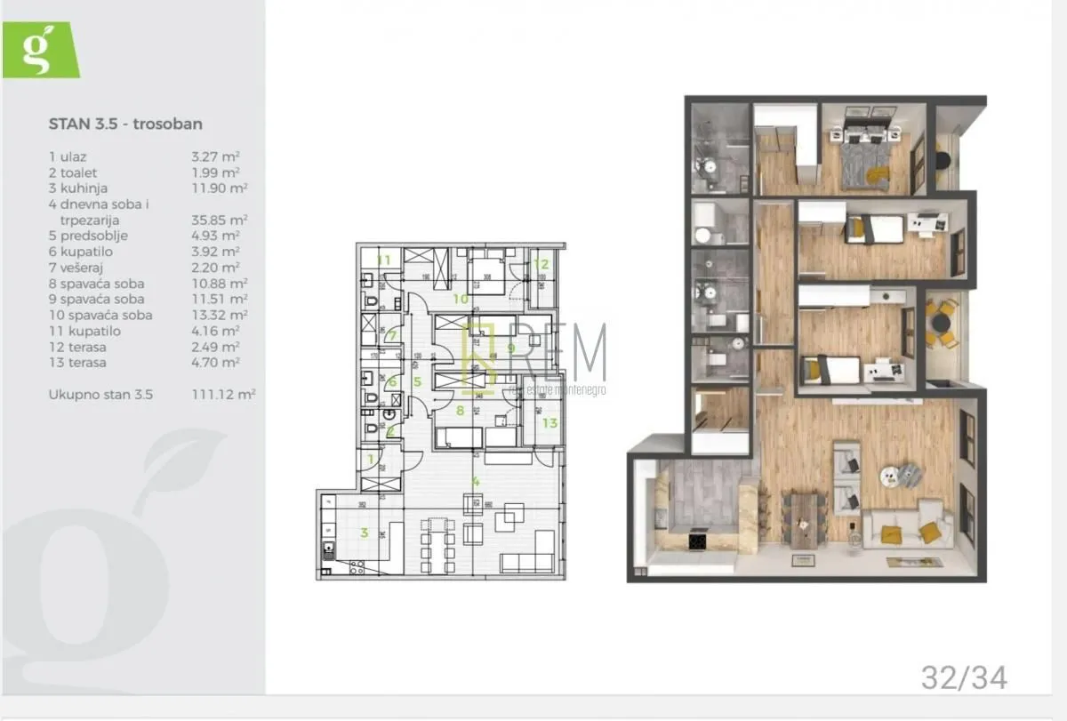 Prodaja, trosoban stan, 110m², Tološka šuma, Podgorica