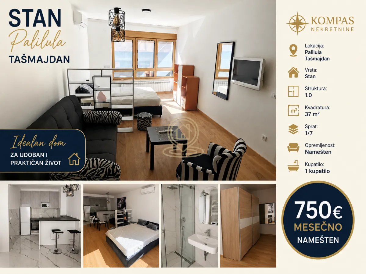 Rent, one bedroom apartment, 37m², Tašmajdan, Palilula Sve Podlokacije