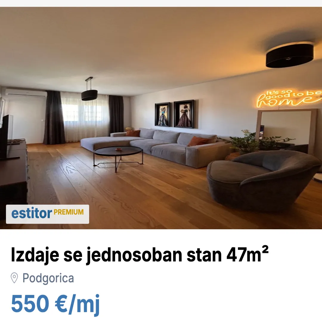 Izdavanje, jednosoban stan, 47m², New City, Podgorica
