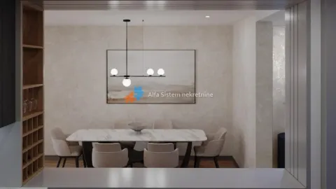 Trpezarija sa mermernim stolom i modernim lusterom. - image 13