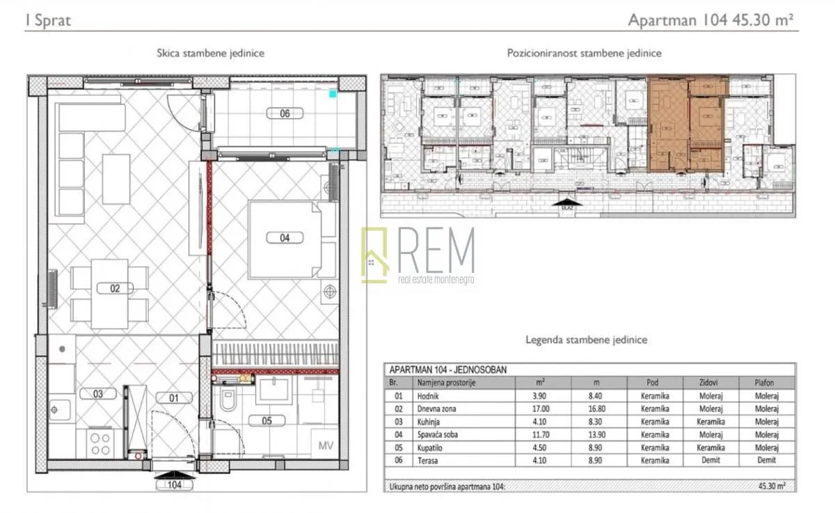 Prodaja, jednosoban stan, 45m², Đuraševići, Tivat