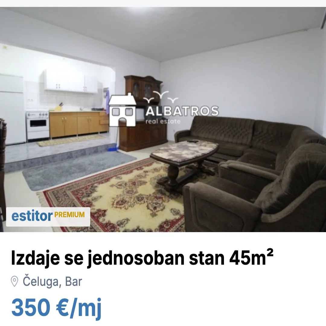 Izdavanje, stan, 45m², Čeluga, Bar