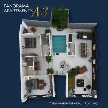 Trodimenzionalni prikaz osnove apartmana sa rasporedom prostorija. - image 32