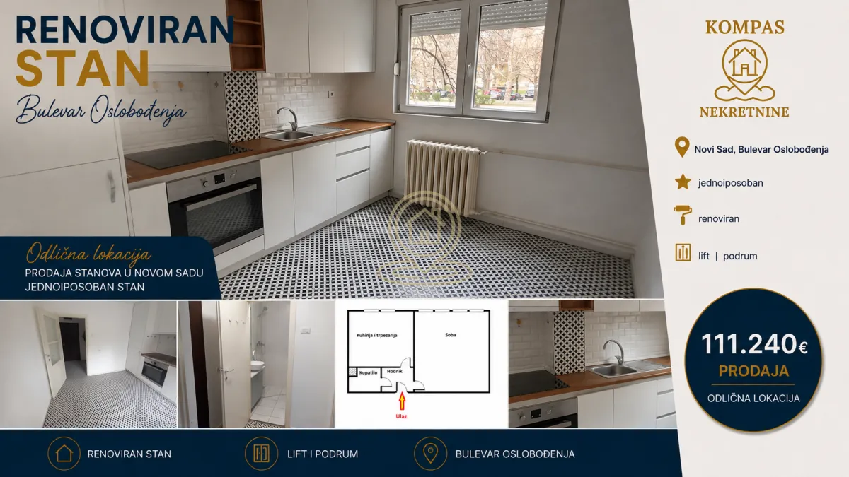 Prodaja, jednosoban stan, 31m², Bulevar Oslobodjenja, Novi Sad Sve Podlokacije