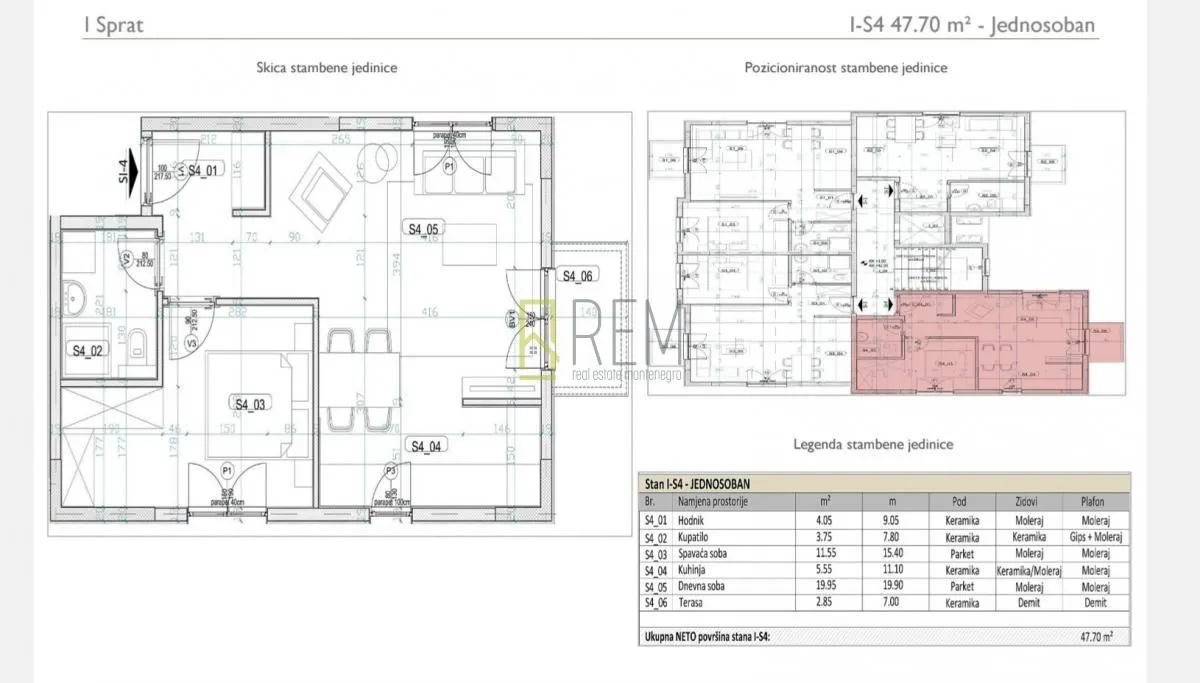 Prodaja, jednosoban stan, 48m², Tološi, Podgorica