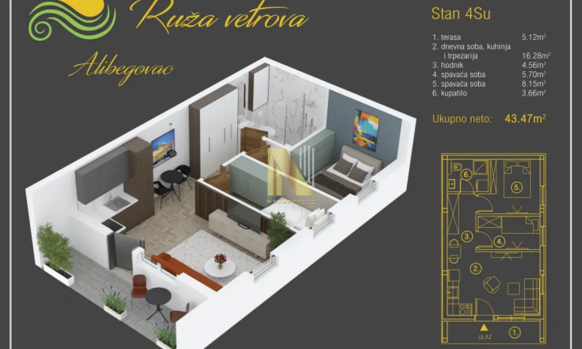 Prodaja, dvosoban stan, 43m², Alibegovac, Petrovaradin