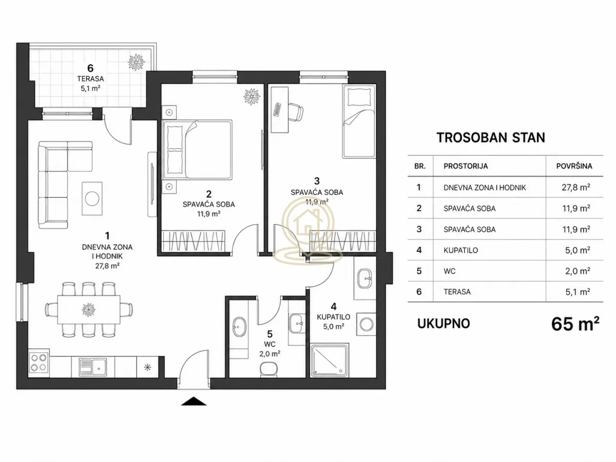Sale, three bedroom apartment, 65m², Mala vaga, Kragujevac