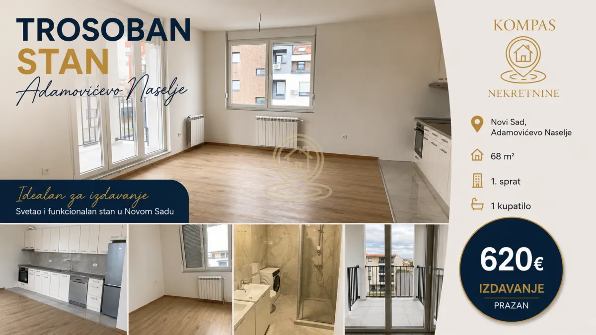 Rent, three bedroom apartment, 68m², Adamovićevo Naselje, Novi Sad Sve Podlokacije