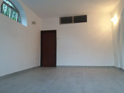Empty room with white walls and a dark wooden door. - image 3