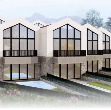 Eksterijer modernih stambenih jedinica sa velikim staklenim površinama i bazenima. - image 5