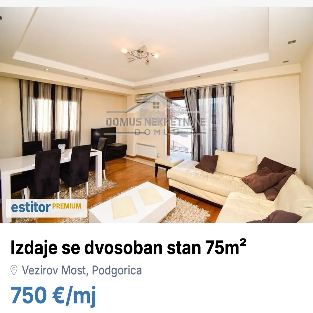 Izdavanje, dvosoban stan, 75m², Vezirov Most, Podgorica