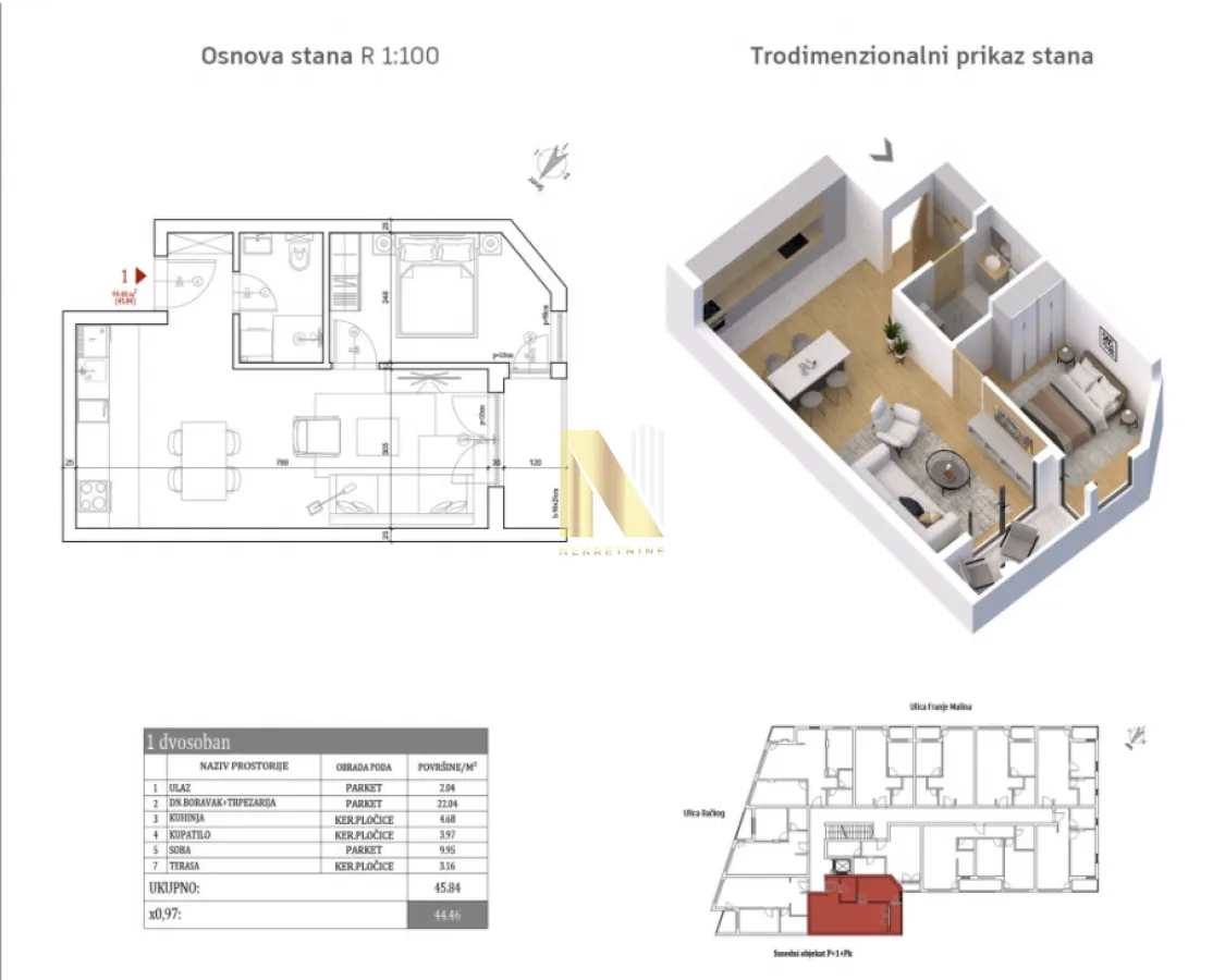 Prodaja, dvosoban stan, 44m², Petrovaradin, Novi Sad