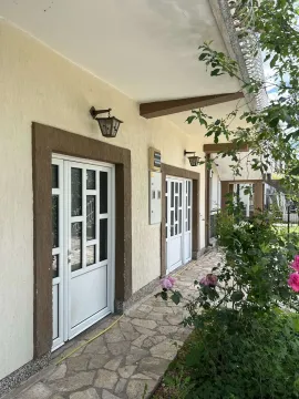 Exterior of the house with entrance doors and a paved courtyard. - image 4
