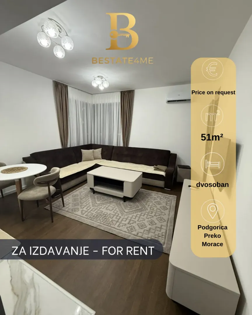 Rent, one bedroom apartment, 51m², Preko Morače, Podgorica