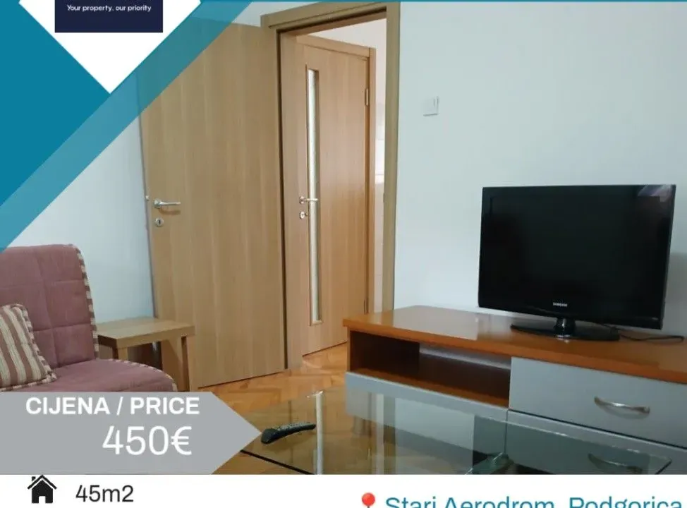 Rent, one bedroom apartment, 45m², Stari Aerodrom, Podgorica
